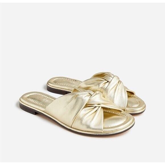 J.CREW WOMEN SANDAL LEATHER GOLD TWISTED KNOT SIZE 9.5 - Picture 2 of 10